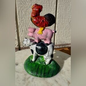 VTG - cast iron door stop - stacked farm animals - primitive - farmhouse